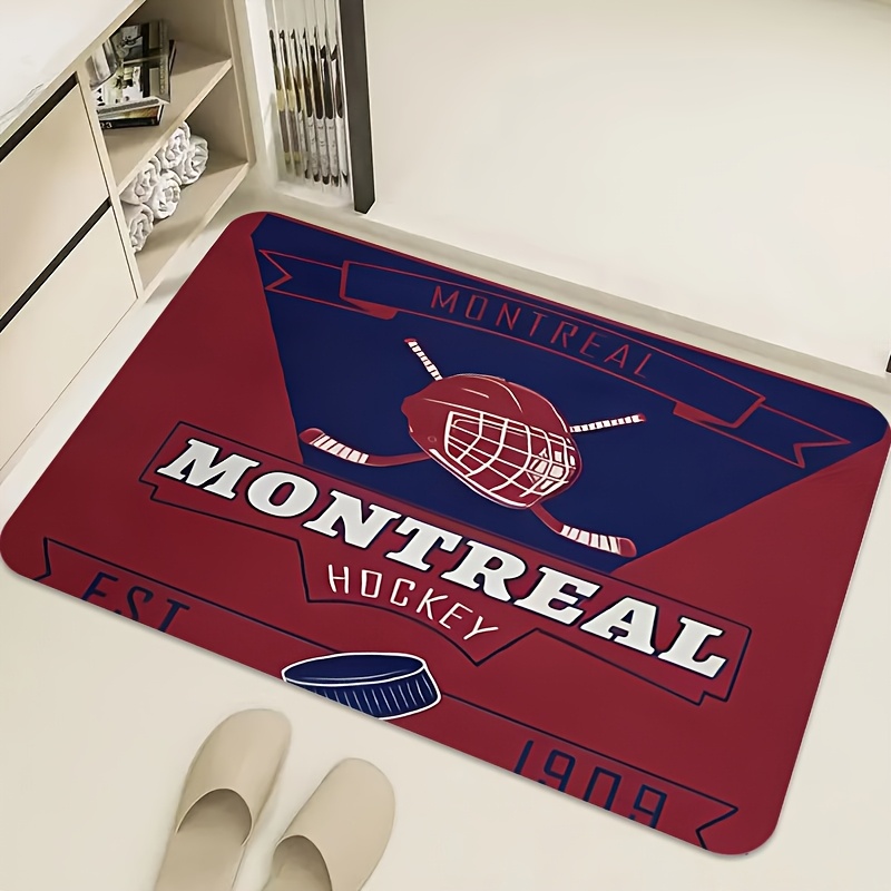 TEMU -1 tapis de porte sur le thème du hockey sur glace, tapis d'entrée avec impression de bâton de hockey et de masque de de but, tapis de porte en