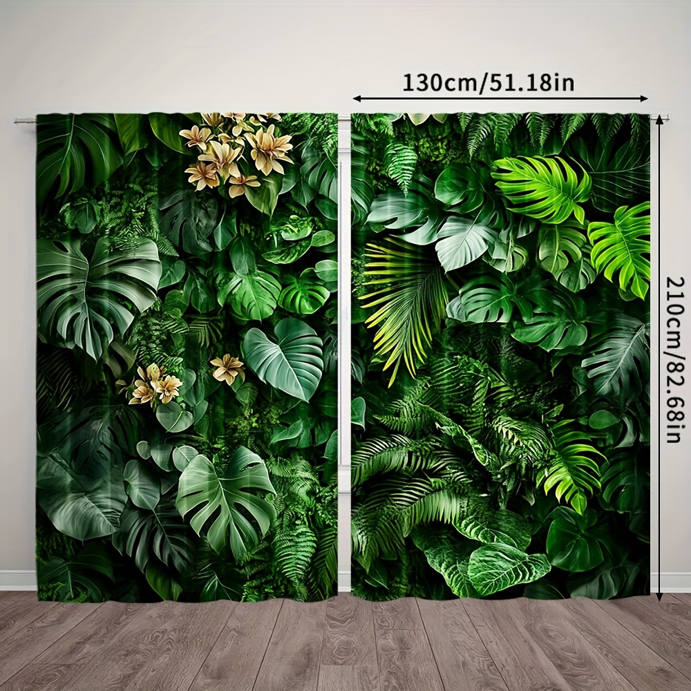 TEMU 2 pièces, Rideaux à Thème Feuille de Palmier Tropical Toutes , 100% Polyester, pour Chambre & Diverses Pièces, Design avec Poche pour Tringle,