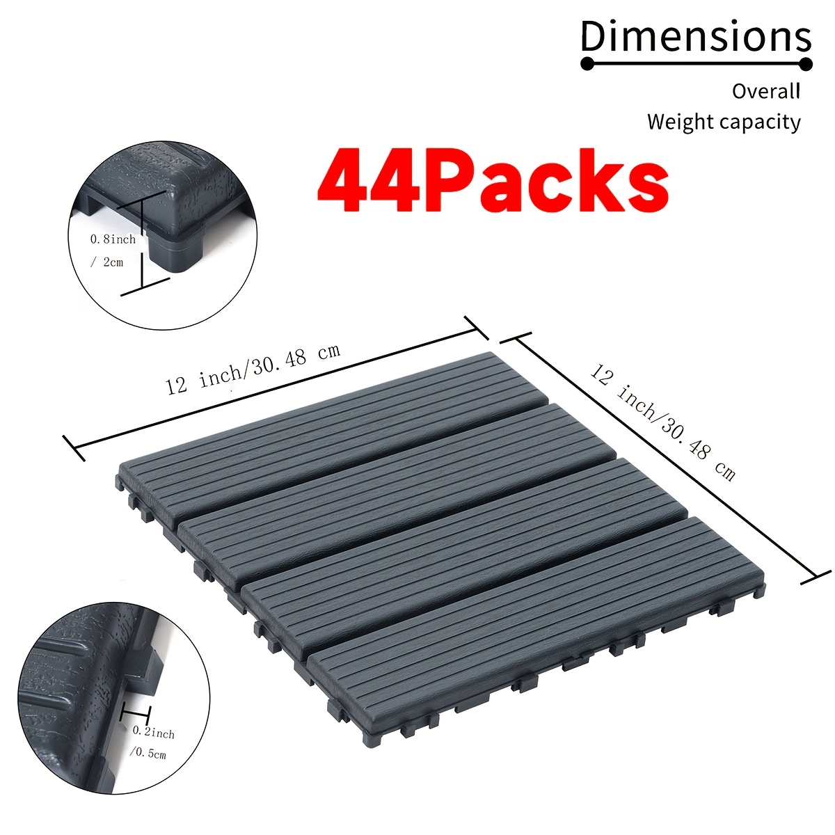 TEMU Interlocking Deck Tiles-44 Packs Of 12 "x12" Terrace Tiles, Waterproof Outdoor Floor In The Backyard Of Swimming Pool Balcony, , Strong Pp