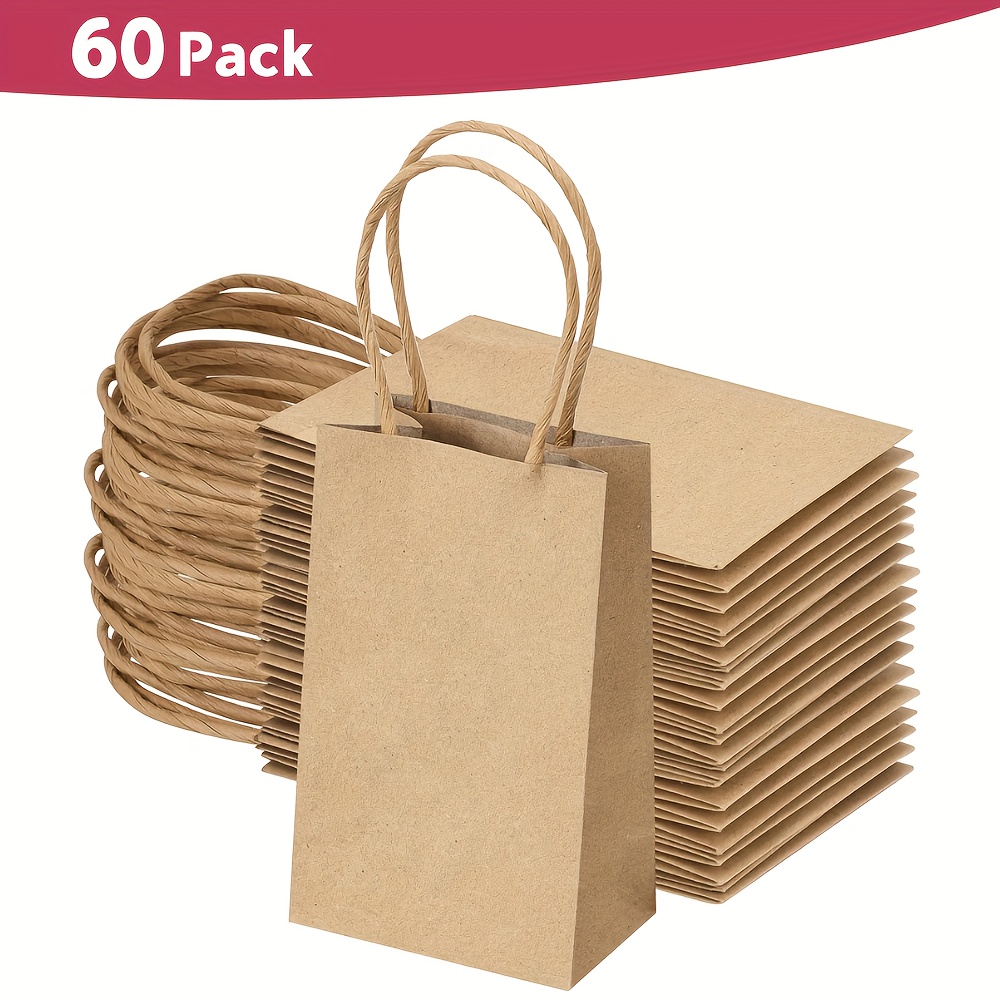 Image of 60pcs Brown Mini Gift Bags Bulk,6x3.5x2.4 Inches Mini Gift Bags With Handles Bulk,party Favor Bags,small Mini Bags For Business, Shopping, Retail,,wedding Christmas Small Gifts