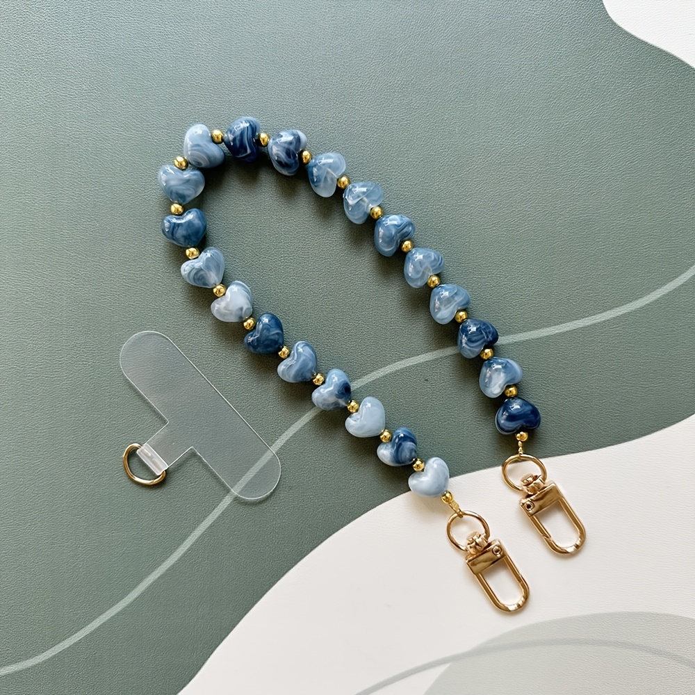 Fashion Colorful Creative Imitation Stone Heart Mobile Phone Chain Valentine's Day Gift Handmade Acrylic Bead Mobile Phone Pendant Bag Charm