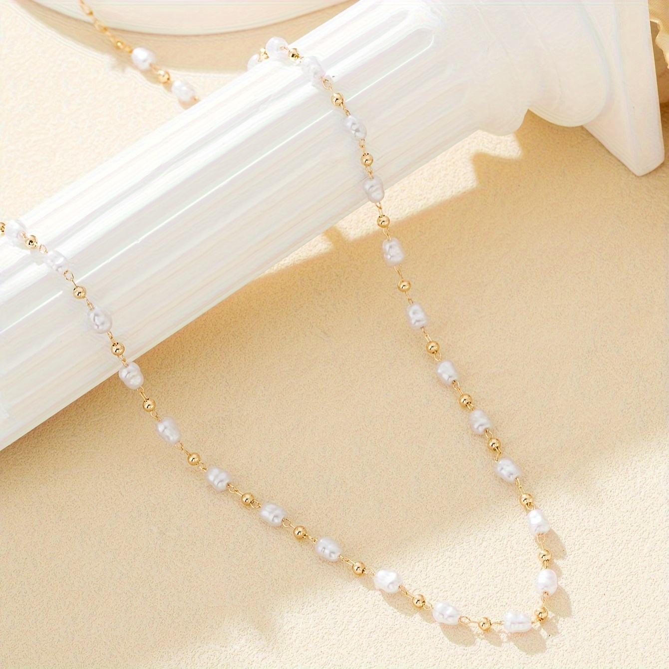 18K Golden Plated - Pearl Pendant Necklace - Simple Japanese Style - Short Chain - Fashionable Copper with Plastic Spacer - Suitable for Daily and Vacation Wear - All Seasons - 1pc