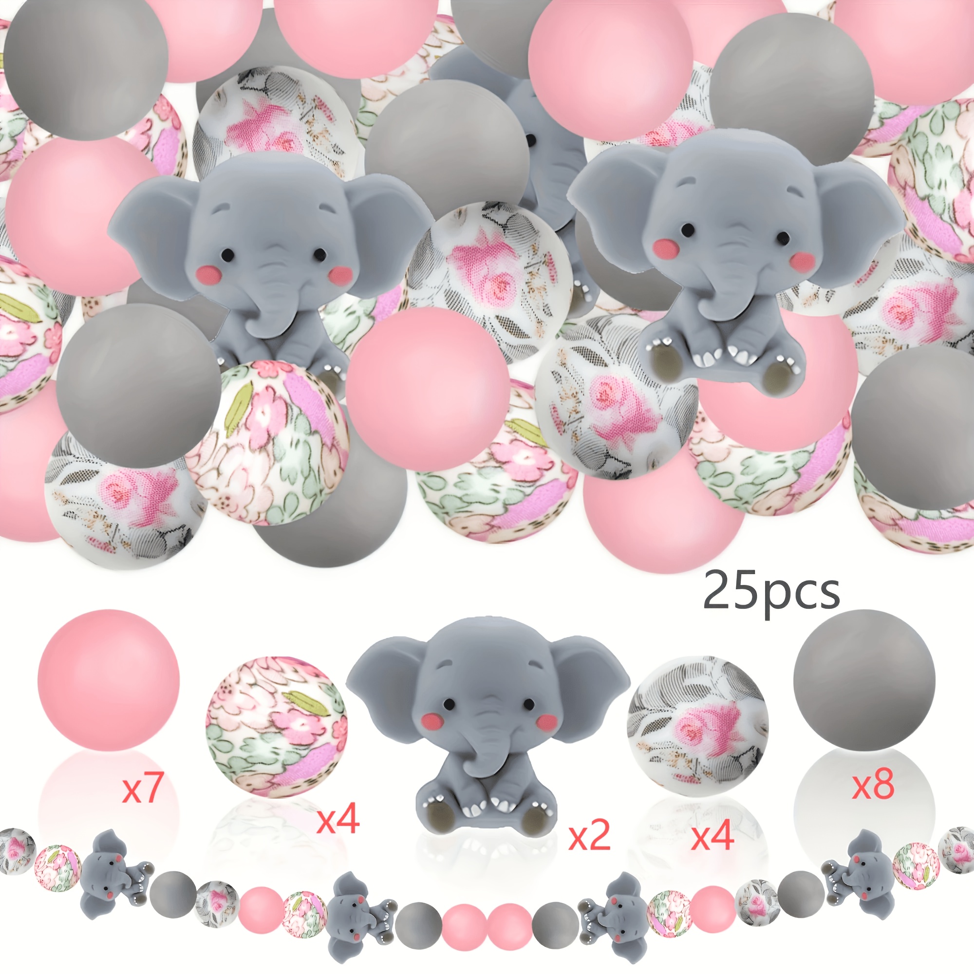 TEMU 25 piezas de cuentas sueltas de silicona, color elefante, de combinación de color en polvo, regalo de para de , adecuado para decoración de