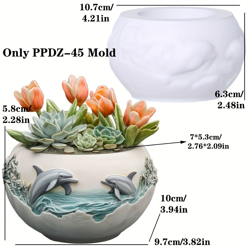 Image of Dolphin Relief Succulent Planter Mold - Resin Silicone Craft Mold For Diy Pen Holder, Candle Cup, Gypsum Clay - Decor & Holiday Gift Idea, Dolphin Decor, Theme, Detailed