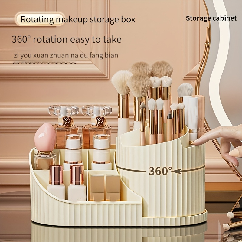 360° rotating makeup organizer and desk caddy – durable plastic storage for brushes, lipsticks, skincare products, stationery – space-saving,   design with elegant   Product details 3