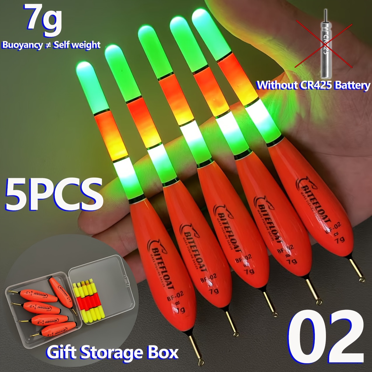 TEMU 5pcs Fishing Electronic Float Set With -the-dark Floats, No , Includes Storage Box, Day And Night Use Long-casting Rock Fishing Float Set For