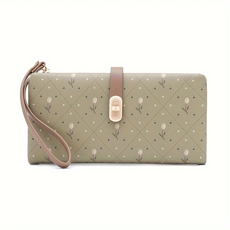 New Long Women's Wallet, Japanese Korean Style Printed Pattern Zipper Clasp High-end Clutch Handbag With Wrist Strap, Multi-functional Large Capacity Wallet Gift