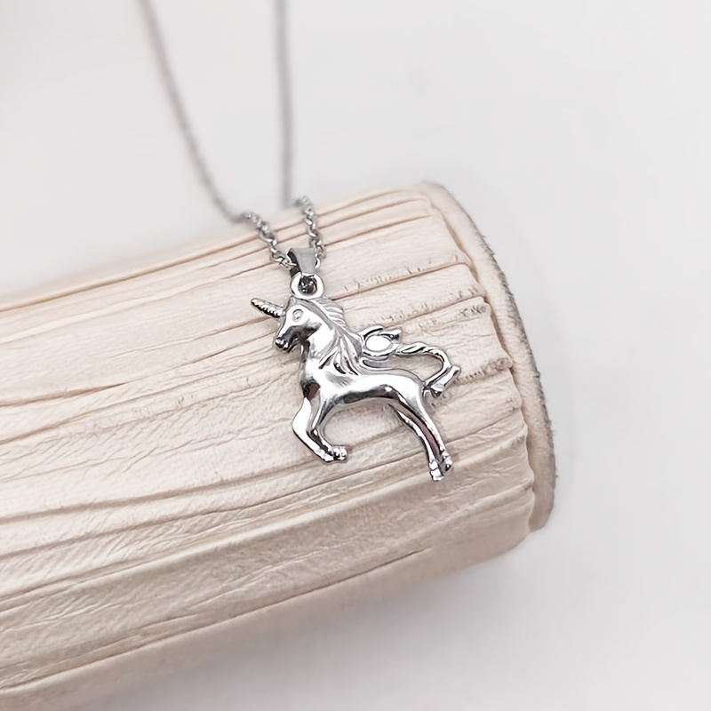 TEMU 1pc Stainless Steel Unicorn Necklace For, Featuring A And Adorable Unicorn Design That Symbolizes " And Fantasy." The Delicate Chain Gently