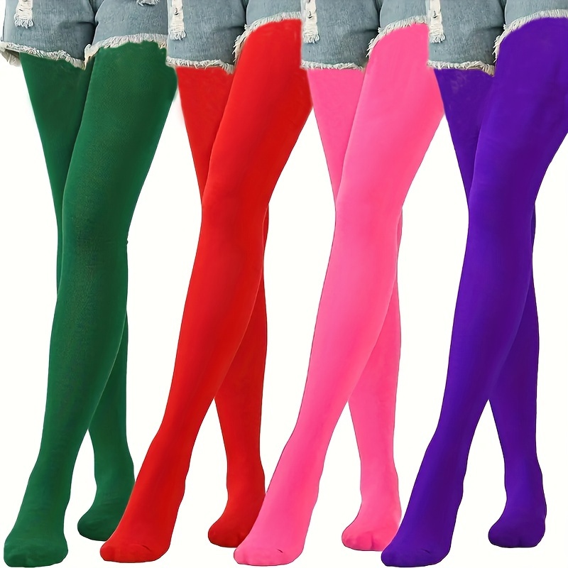 

A Pair Of Girl's Solid Colour Pantyhose Floret, Solid Colour Comfy Mesh Breathable Leggings Pantyhose, Spring & Summer