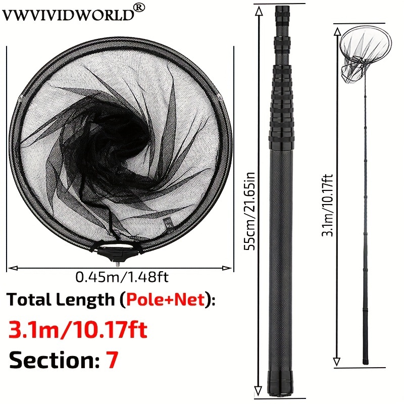 Fishing Landing Net With Telescoping Pole Handle Portable Carbon