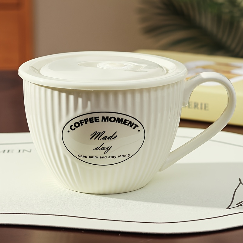 High Aesthetic Ceramic Breakfast Cup With Lid, Home Large Capacity Water Cup, Milk Oatmeal Cup, Microwave Safe