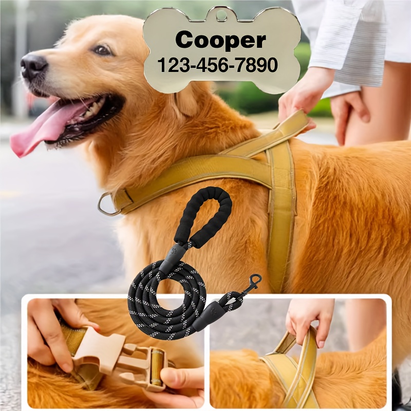 Custom Dog Tags Set with Tactical Harness & Reflective Leash