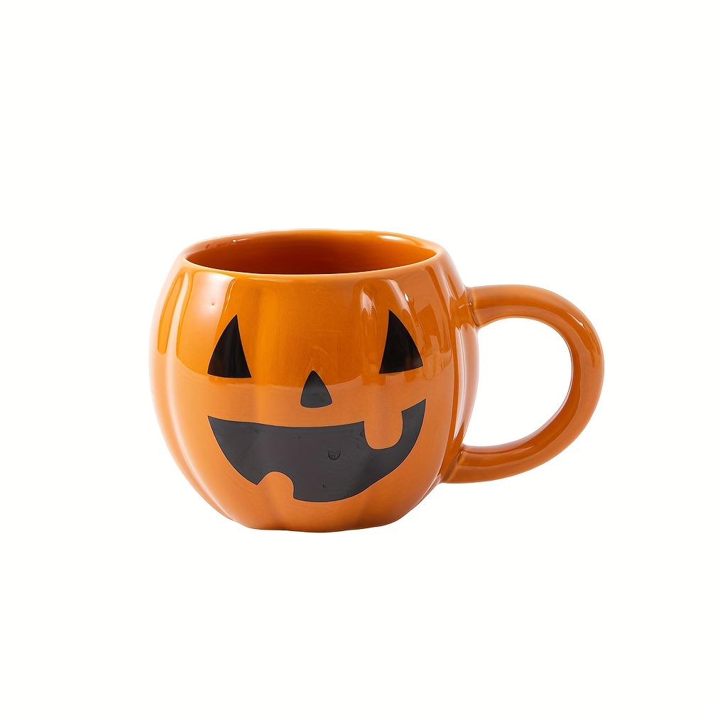 1pc 300ml/10oz For Halloween Pumpkin Cup, Cute Orange Ceramic Pumpkin Coffee Mug With Handle, Novelty Autumn Water Cup For Milk Tea And Matcha, Suitable For Halloween, Parties, Home, And Gifts