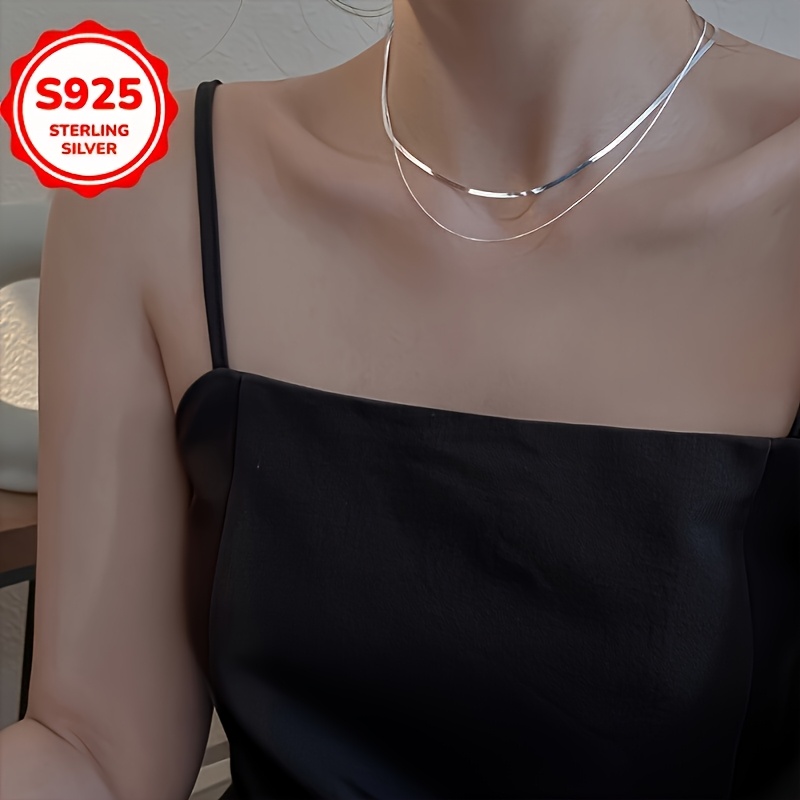 Colier stratificat elegant și minimalist, cu lanț din lamă 925 hipoalergenică și lanț din os de șarpe, design versatil, perfect pentru toate anotimpurile, cadou ideal