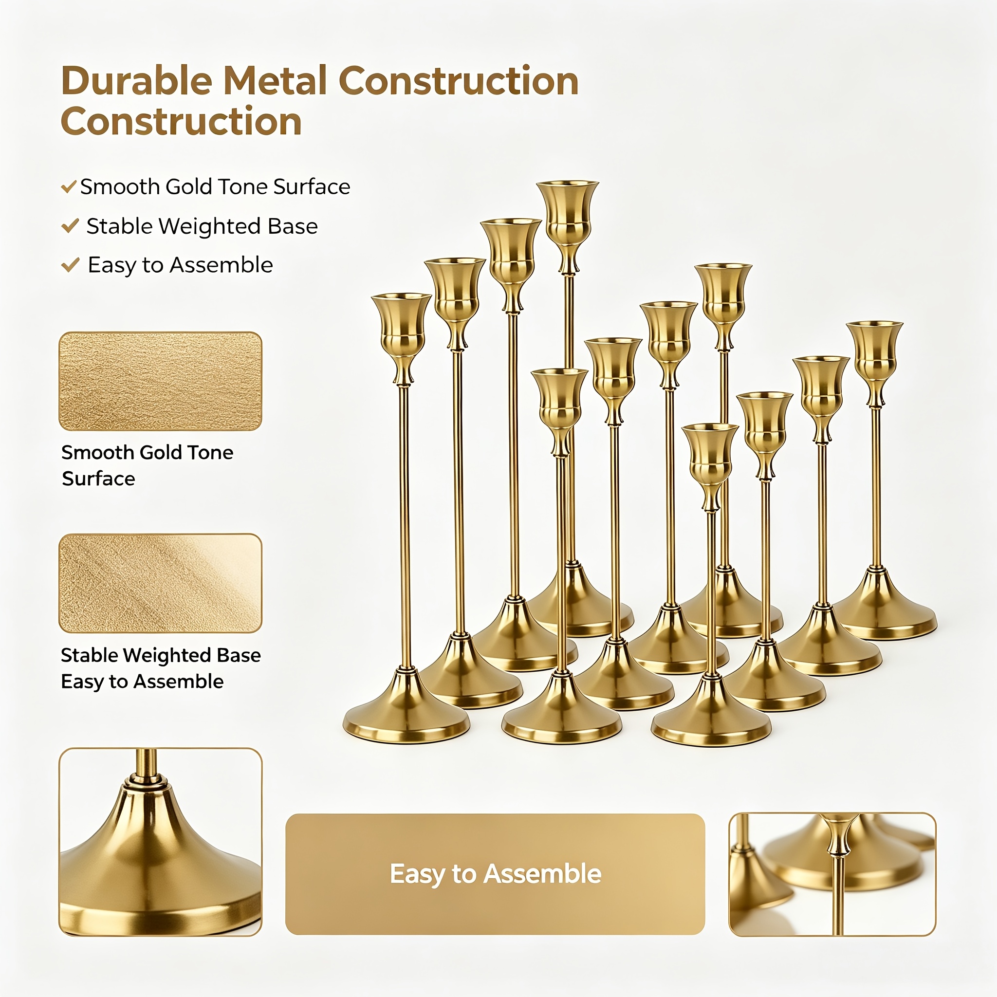 30pcs Elegant Golden Candlestick for Birthday and Wedding Decor