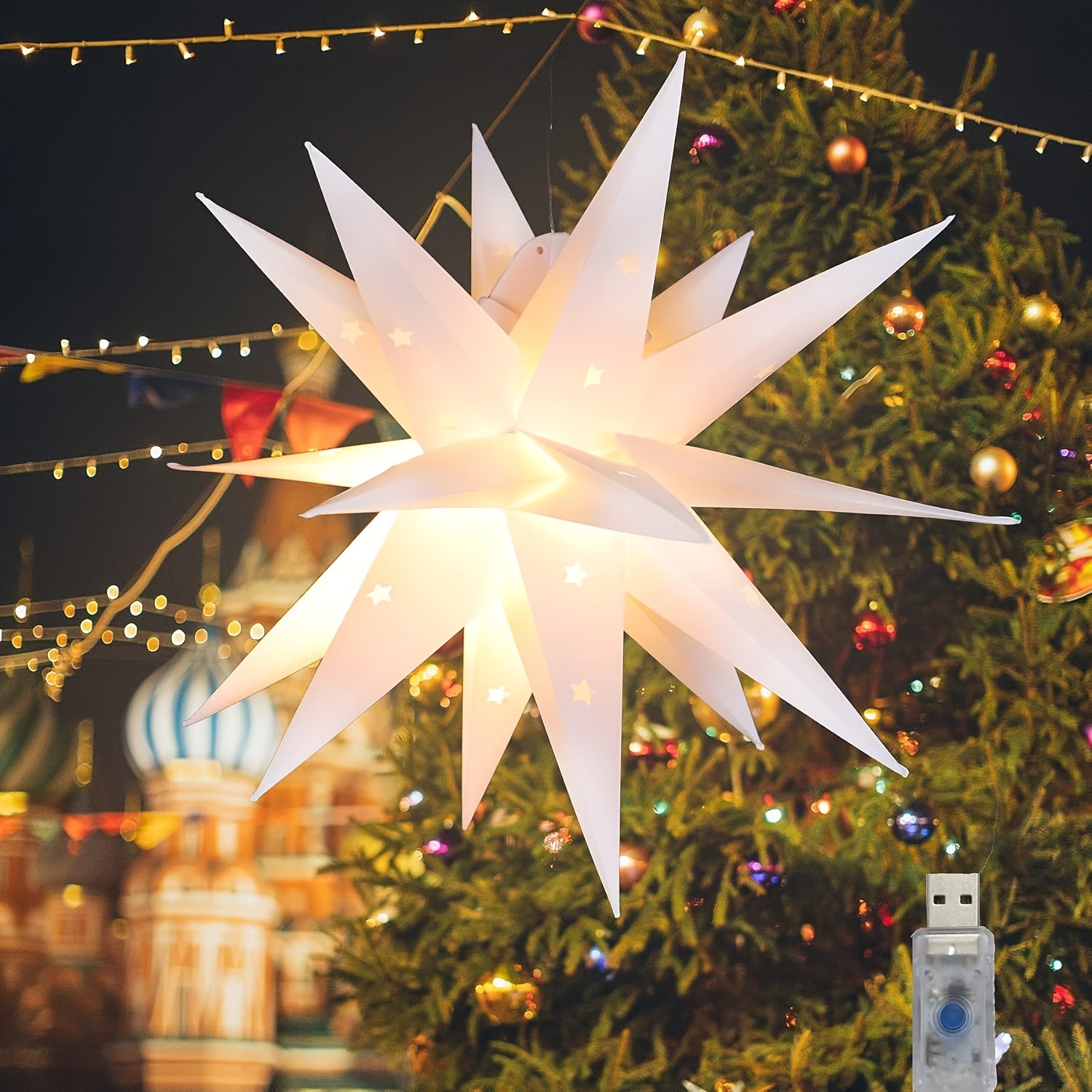 

3d Led Star Light, Usb Operated Christmas Tree Topper Hanging Light For Indoor Christmas Trees Holiday Party Decoration