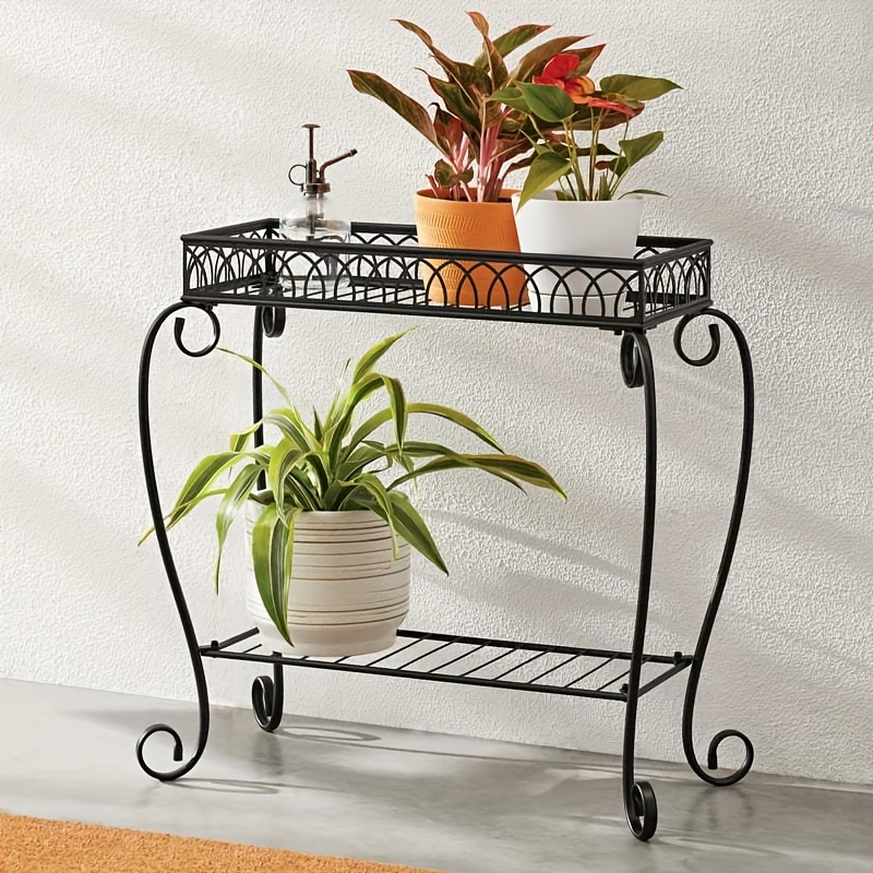 

Black Metal 2 Tier Shelves Plant Stand-26.00 X 13.00 X 25.60 Inches
