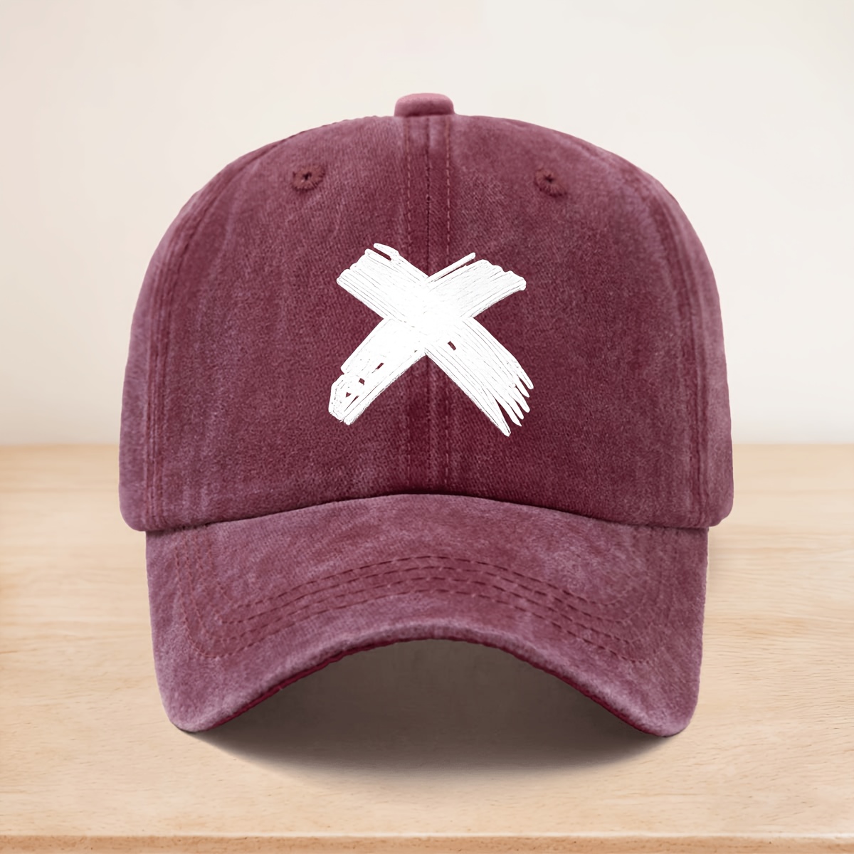 TEMU Men' & Women' White Large Baseball Cap With Brushed Washed Texture - Adjustable Snapback Trucker Hat, Soft Curved Brim, Suitable For Streetwear,