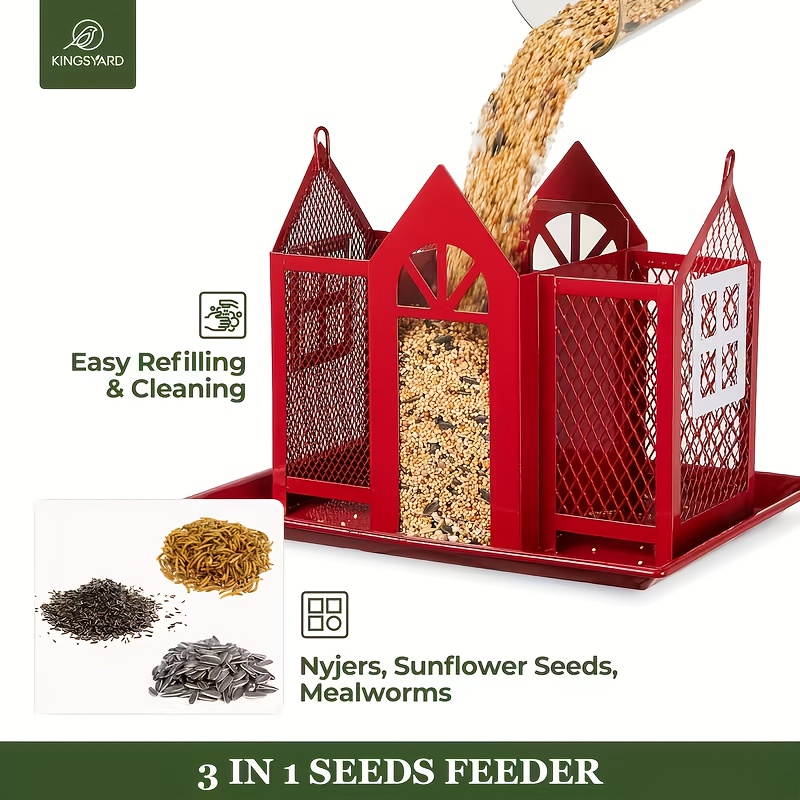Outdoor Bird Feeder House · Designed with A Large Capacity And Equipped with Triple Feeding Ports · It Is Weatherproof, Durable And Easy to Refill - And Suitable for Outdoor Spaces, Gardens, Porches, Balconies And Country Houses
