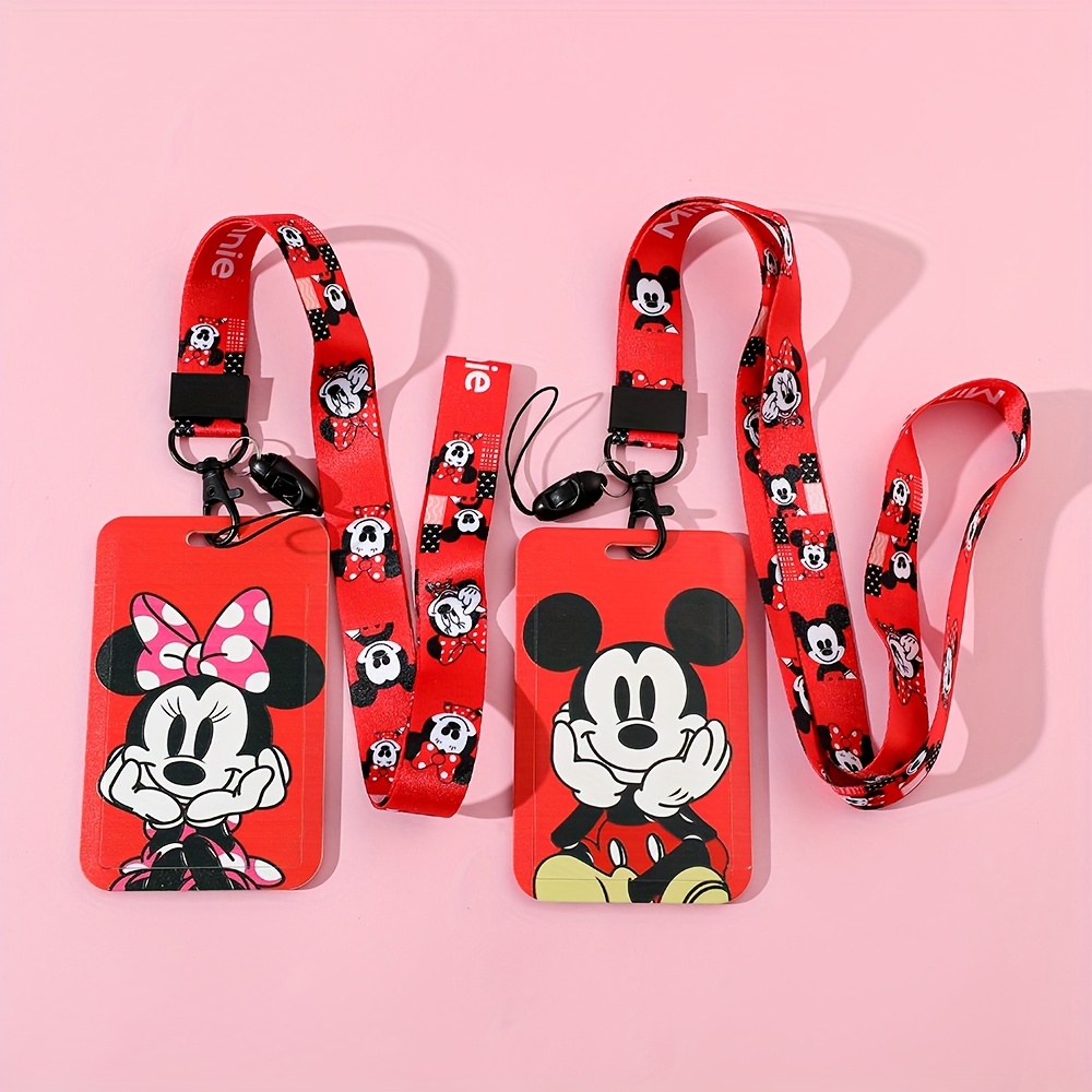 

1pc Porte-Carte d'Identité & Minnie avec Lanière - Accessoire de Sac à Dos en Polyester Élégant, Rouge avec Noirs et