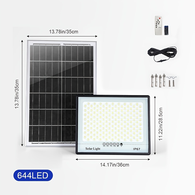 TEMU Solar Floodlight, Outdoor Street Lamp, Ip67, Outdoor From Dusk To Dawn, 16-foot Wire Split-type Solar Lamp, With Remote Control, Suitable Lots,