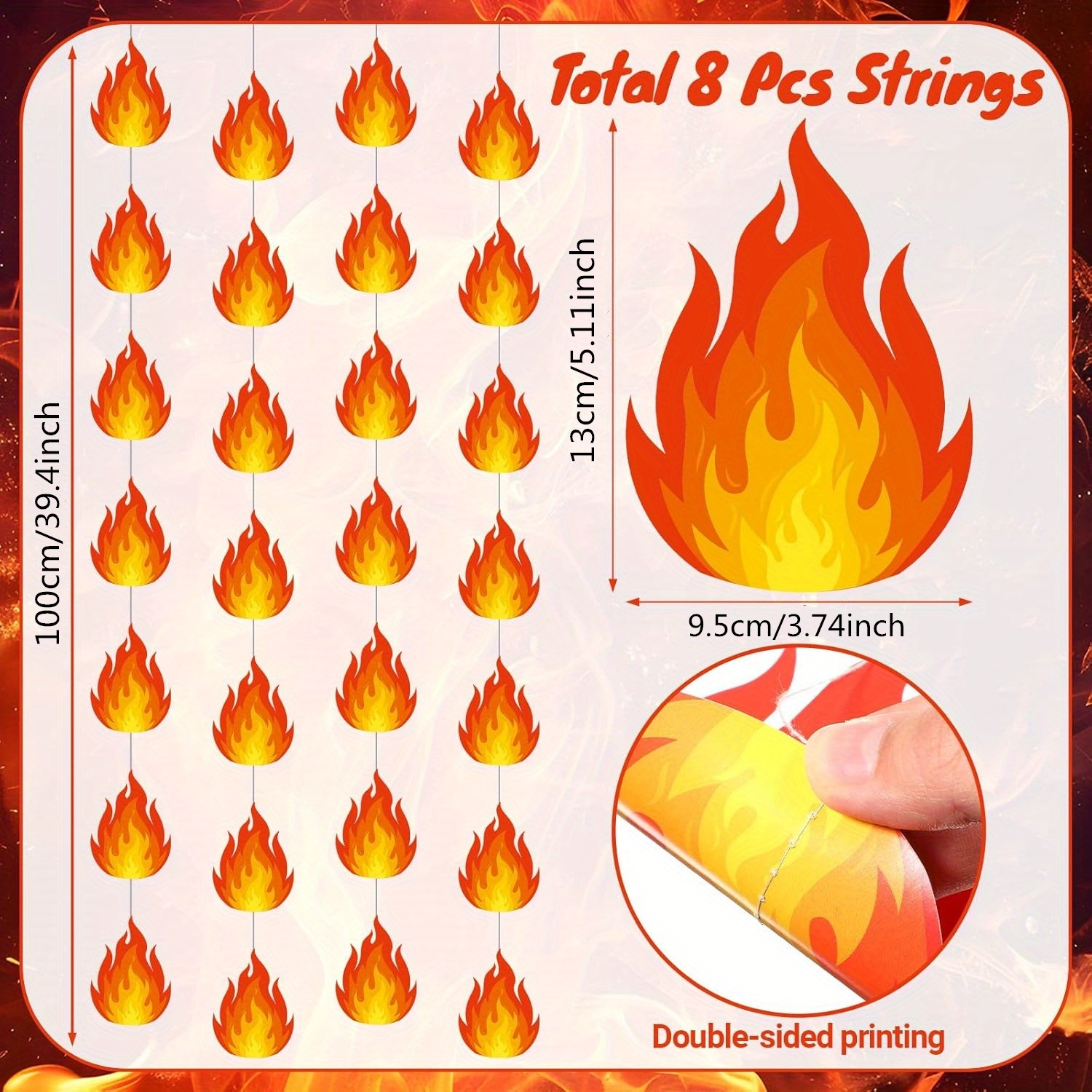 Image of Set Of 8 Fire-themed Party Decorations Featuring Flame Garlands And Banners, Perfect For Camping, Birthdays, And Themed Party Supplies