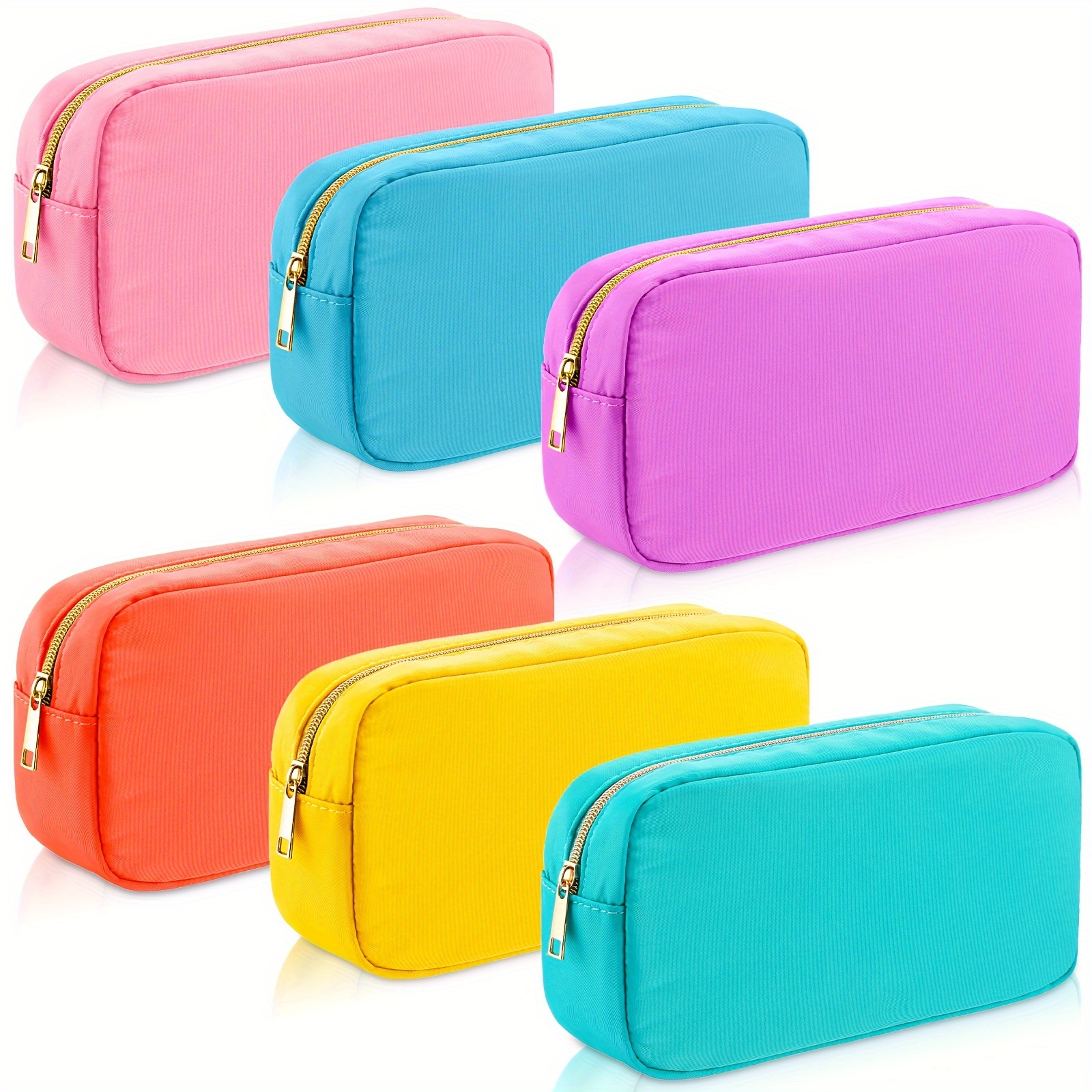 

6 Pcs Nylon Cosmetic Bag Travel Make Up Pouch Toiletry Bag With Zipper Preppy Makeup Bag Waterproof Makeup Organizer Bag Set For Women Girls (, 9.45 X 2.4 X 5.1 Inch)