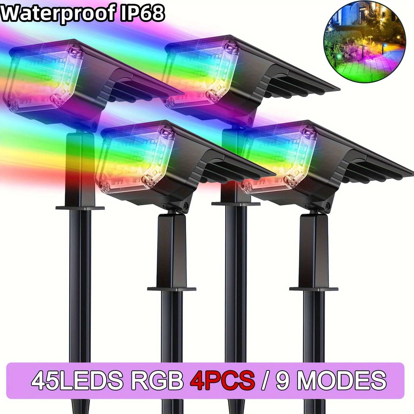 

4pcs Solar Color Changing Spot Lights, 9 Multicolored Usb & Solar Powered Landscape Spotlight, 45 Leds , For Outside, Tree