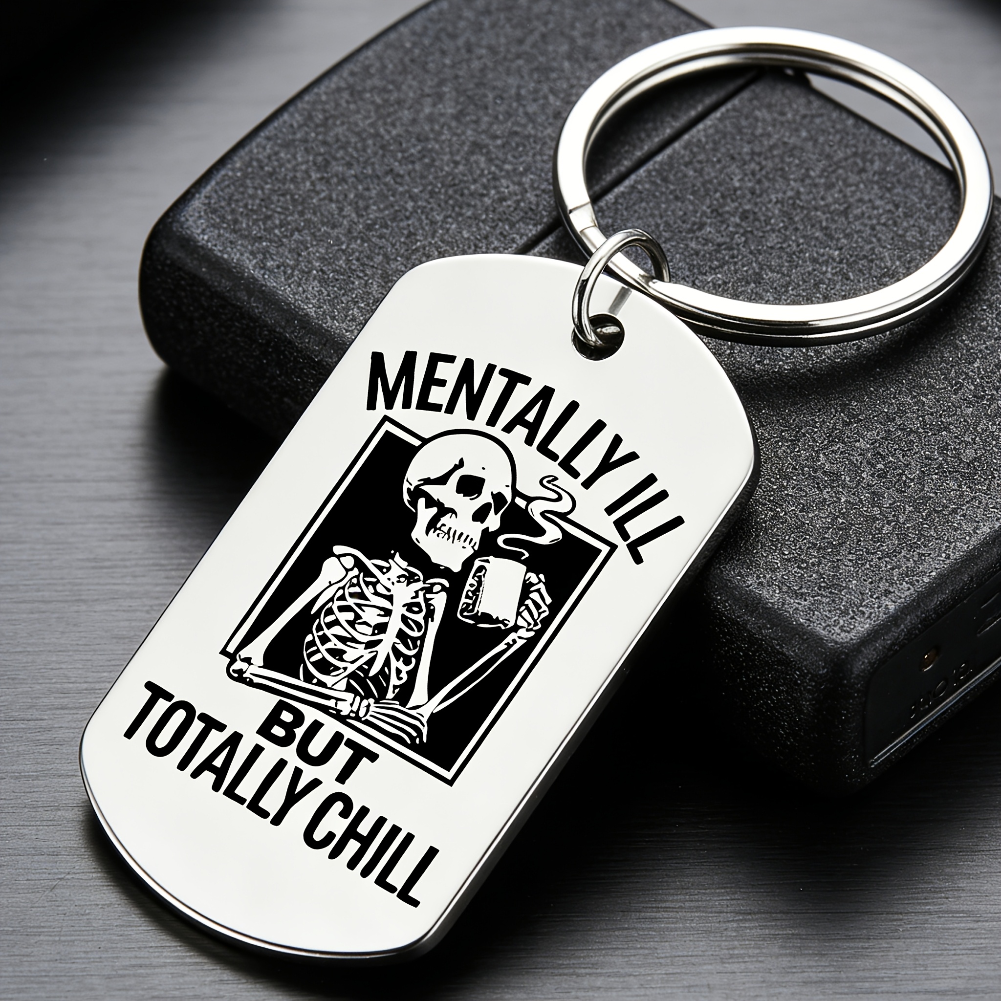 TEMU A Unique Stainless Steel Keychain That Says ' Ill But , ' Featuring A Skull Design And A Fun Statement, Trendy Youth And Who Their . A Durable