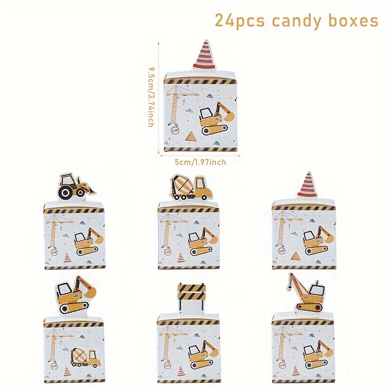 TEMU 24 Piezas de Camiones de Construcción para Cajas de Regalo de 1er - Cajas de Regalo Temáticas de Vehículos de Construcción con Vehículo,