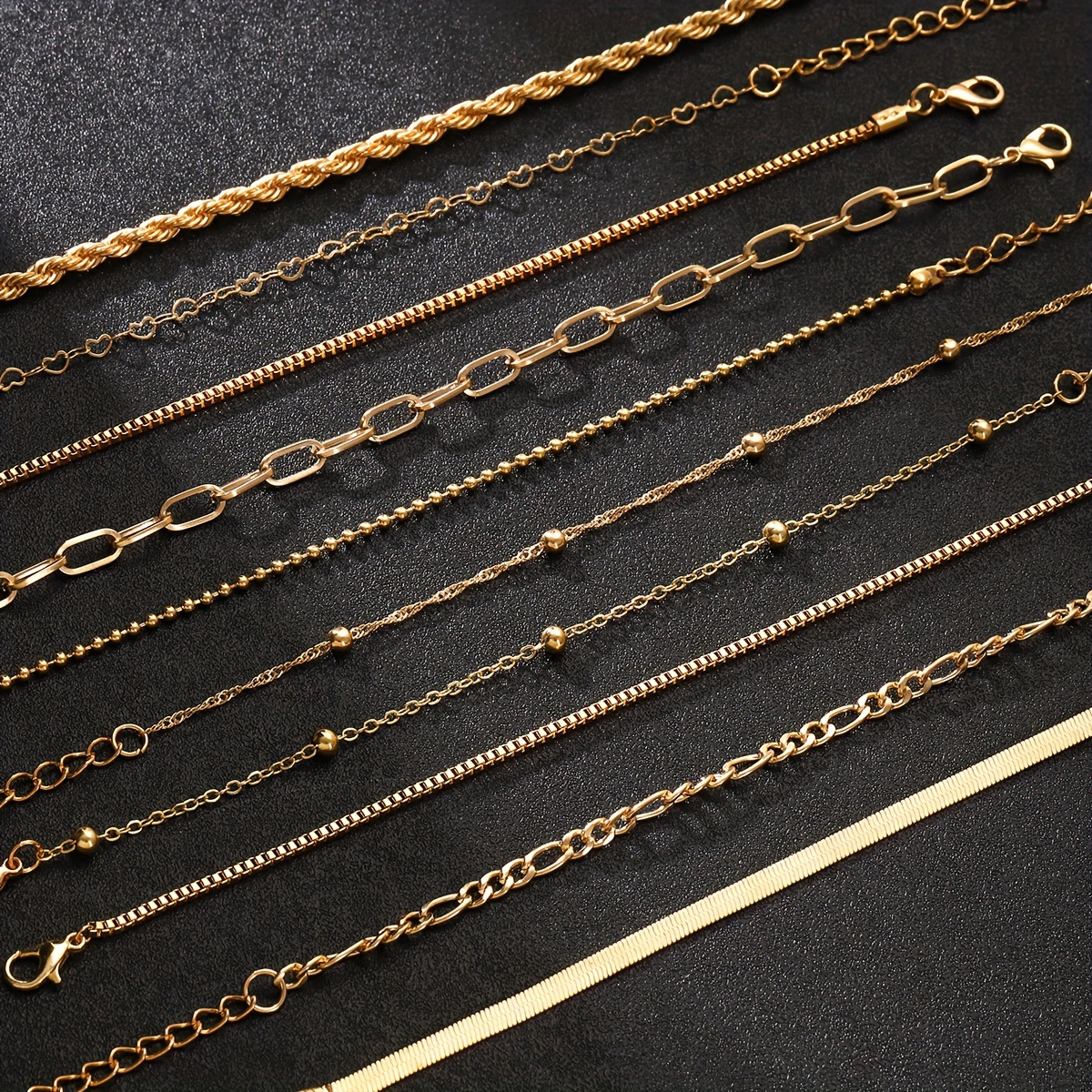 10pcs Gold Bracelet Set - Metal Chain Link Bangles for Daily Wear