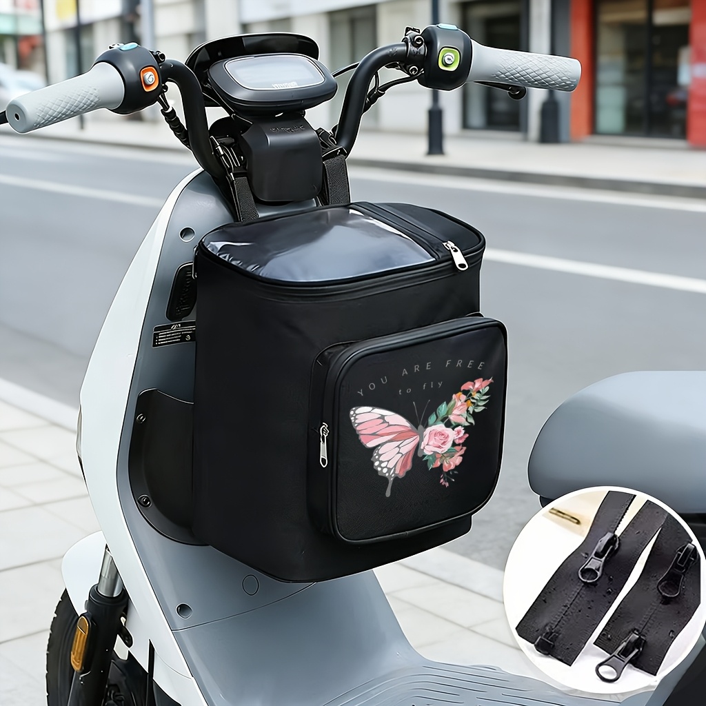 TEMU Electric Bike Bag, Cartoon Print, Electric Bike Handlebar Front Storage Bag, Wear-resistant Polyester Hanging Bag, Zipper Closure Portable