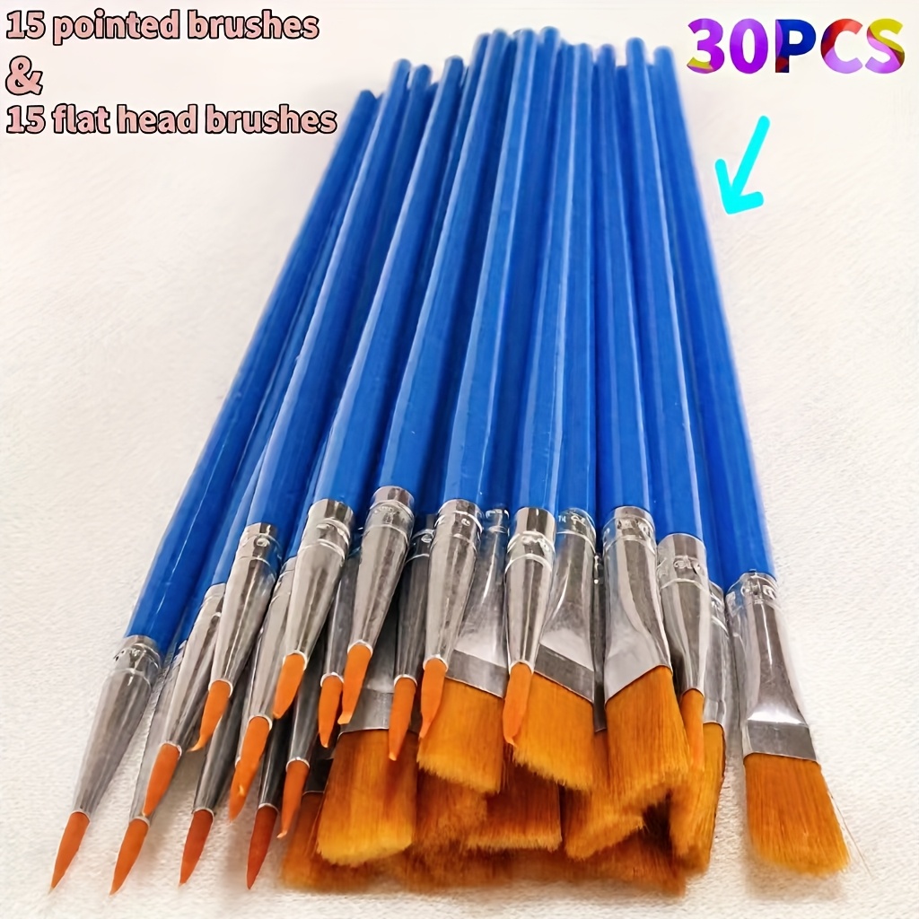 30 Pezzi Confezione di Pennelli in Nylon a Punta e Testa Piatta per Acquerello, Acrilico, Pittura Artistica, Pennelli Piccoli per Linee e Doodle