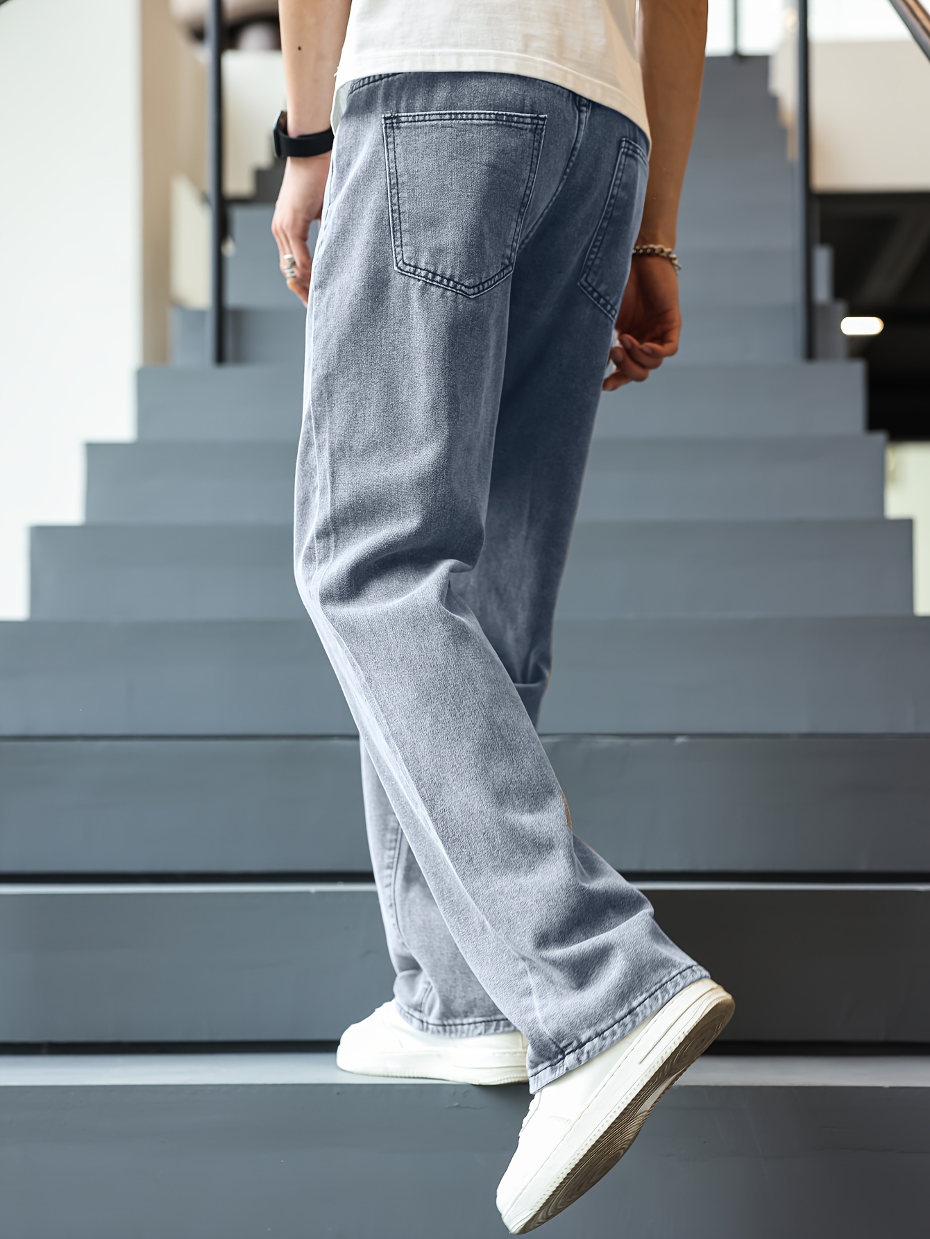 men's casual loose fit wide leg jeans 54.6% blend machine