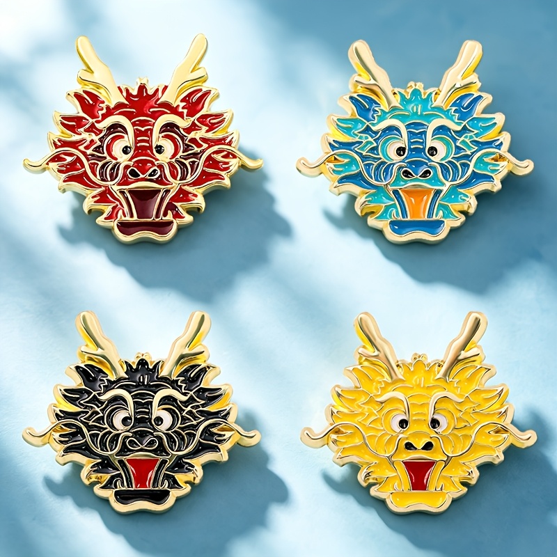 TEMU Ensemble de 4 broches en émail tête de dragon de style national à , nouvelles badges de tendance nationale festives , peuvent être portés sur un