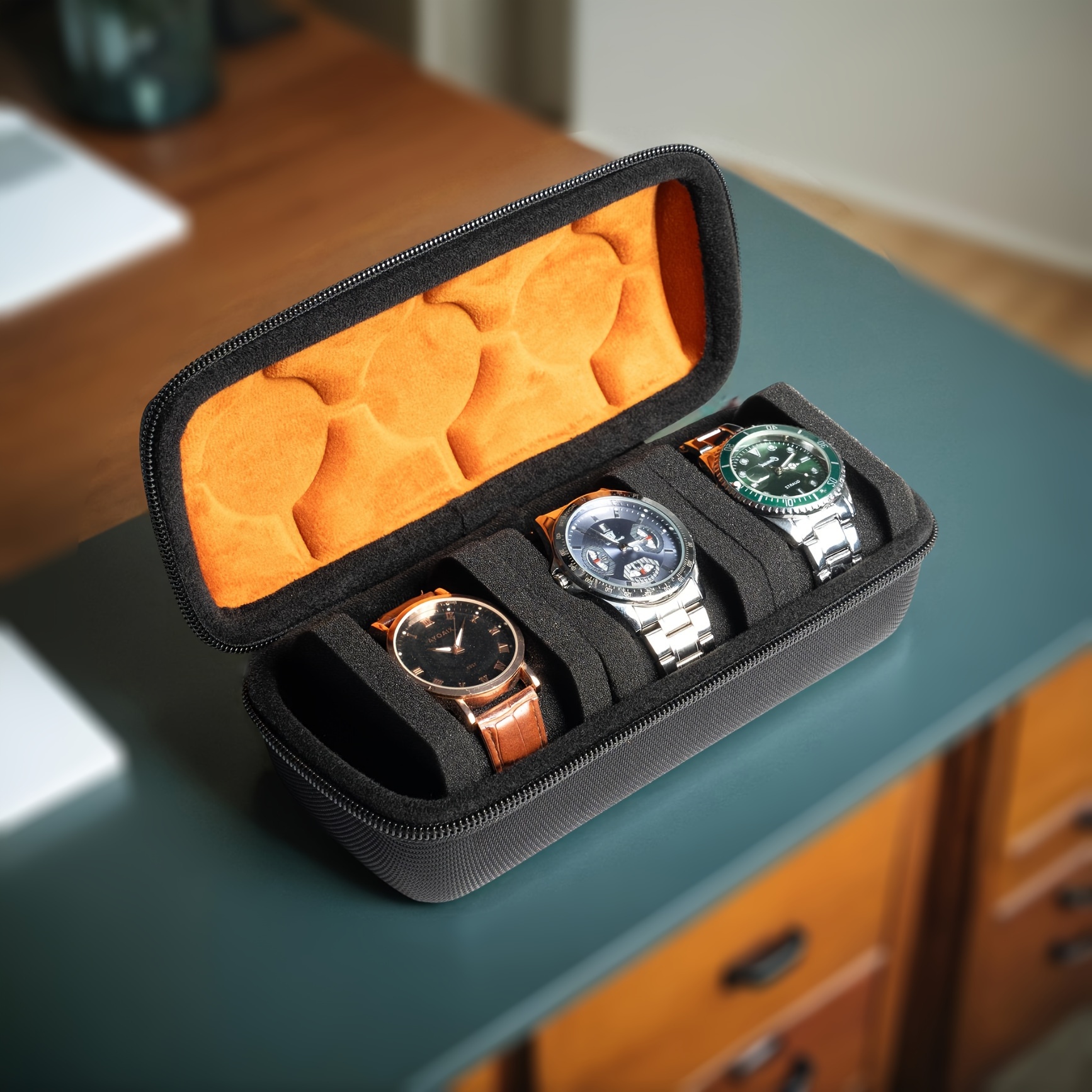 3-slot Travel Watch Case - Compact, Hard Shell With Soft Suede , Portable & For Watches, Jewelry, And Accessories, Brown Leather, Pressure Resistance