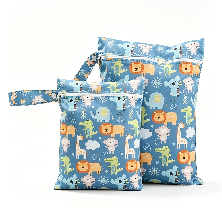 Image of 2pcs Rainbow / Floral / Giraffe Print Children's Wet And Dry Storage Bags, Portable Organizer For Diapers And Kids' Supplies, Lightweight And Reusable