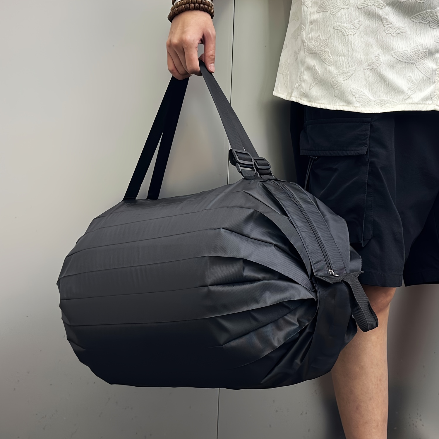 TEMU 大容量付き軽量ポータブルショッピングバッグ ブラック アウトドア折りたたみ式キャンプ旅行用ハンドヘルドラゲージ
