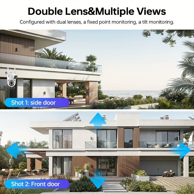 dual lens security camera outdoor 2 4g 5g wifi home surveillance camera 355 panoramic view ptz cctv camera motion detection two way audio night vision sd cloud storage requires payment eseecloud app details 7