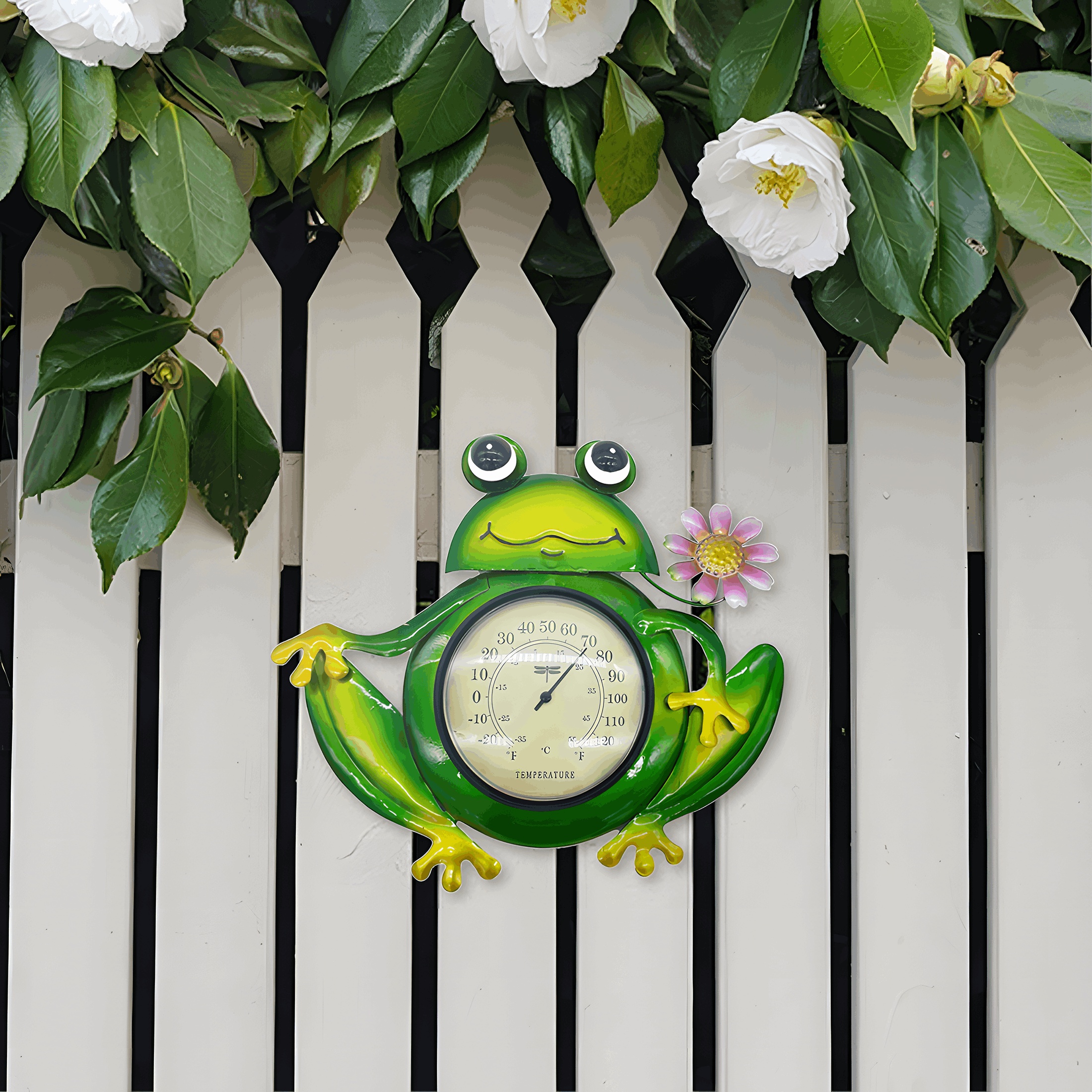

Cute Frog Outdoor Thermometer 10-inch - Waterproof, Durable Metal Digital Temperature Gauge, Decorative Art Design For Garden, Patio, Living Room - Battery-free, Single-use, Adult Age Range