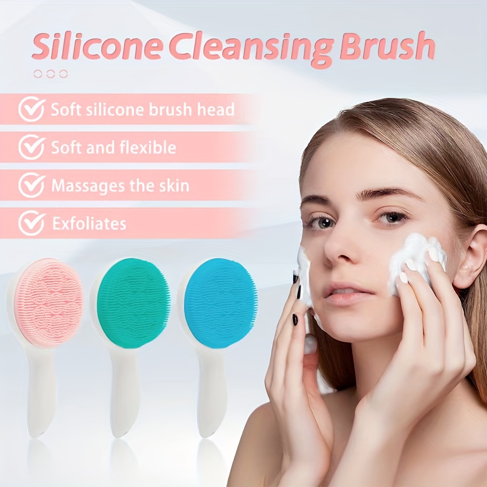 

1pc Silicone Face Scrubber Exfoliating Brush, Manual Handheld Facial Cleansing Brush Blackhead Scrubber, Soft Bristles For Face Skincare