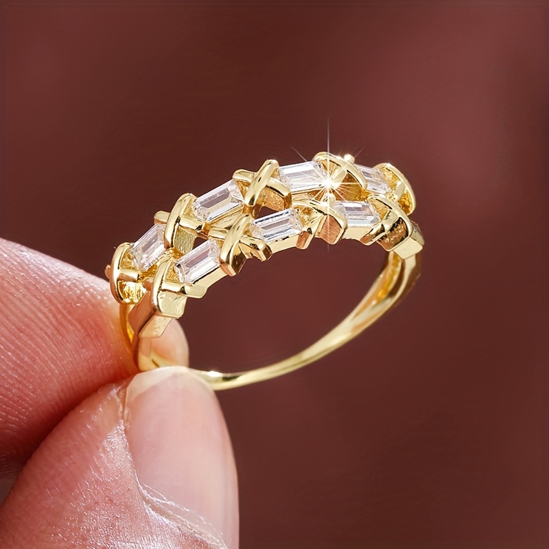 Golden Plated Square Zirconia Ring for Women