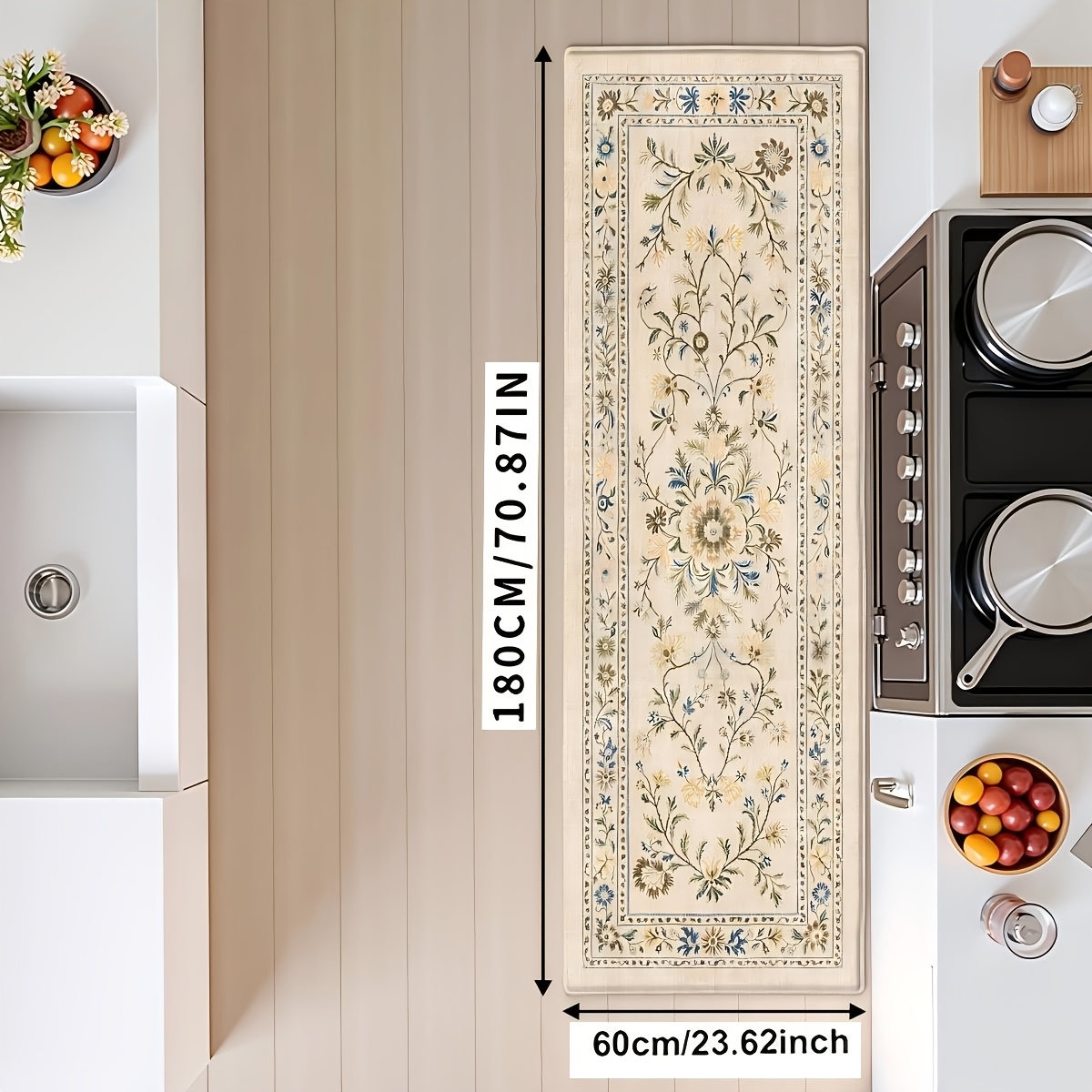 TEMU Tapis de cuisine à impression plate 2D, tapis antidérapant, tapis imprimé rétro lavable en machine, tapis de chemin de table, tapis de devant