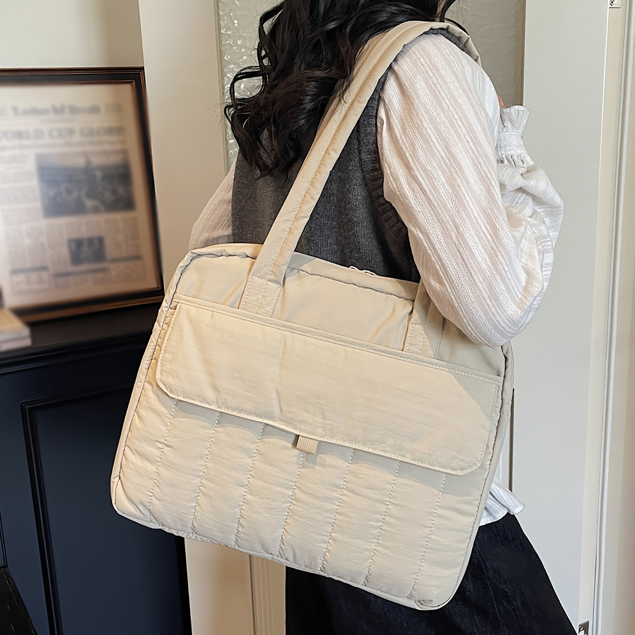 Laptop Tragetasche Für Damen Gesteppte Schultertasche Groß_voghion.com