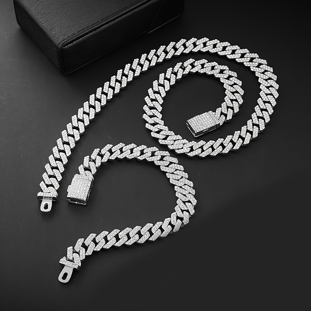 

12mm Necklace +bracelet Hip Hop Cuban Link Chain Set Miami Chain Sets Iced Out Jewelry Sets For Women Men Jewelry