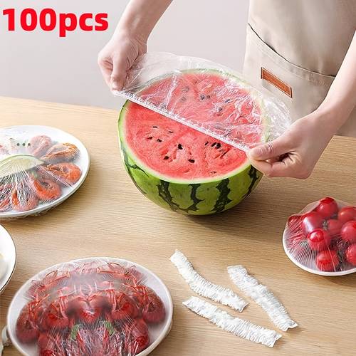 100 bucăți folie de plastic alimentară de unică folosință - capace de sigilare pentru proaspătate, potrivite pentru depozitarea alimentelor, bucătărie, piknicuri, grătare - multifuncțional de proaspătate pentru castroane, farfurii, fructe, legume - capace transparente pentru bucătărie