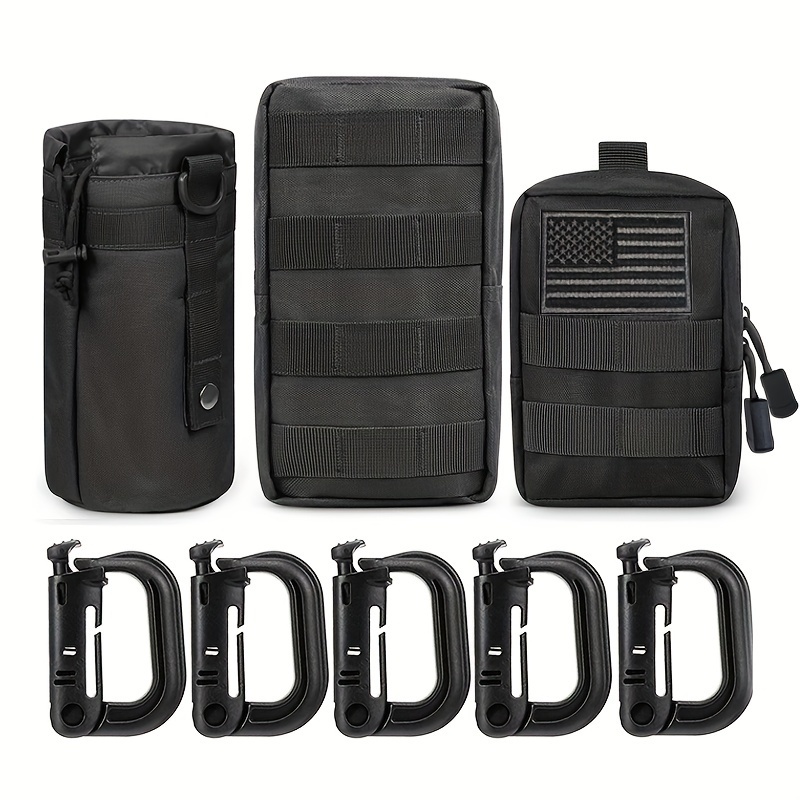 

3-pack Molle Pouch Combo Water Bottle Holder, Compact Utility Edc Waist Bag With 5 D Buckles And 1 Flag Badge