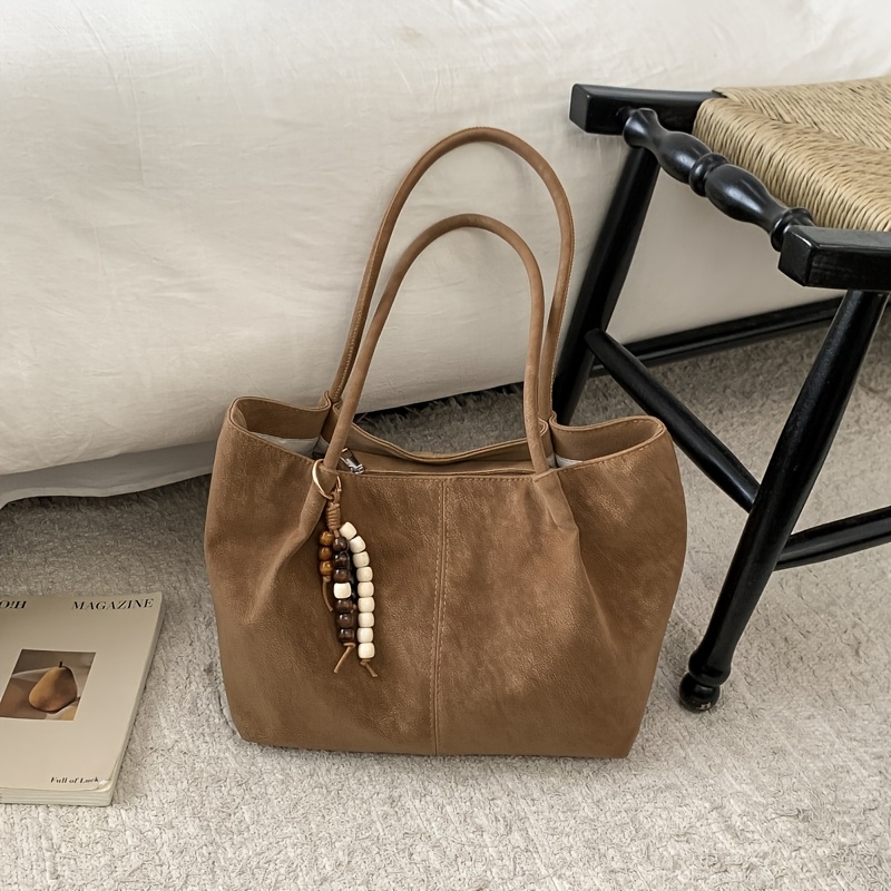 TEMU [women's Crossbody Bag] Retro Large Capacity Tote Bag, Double Long Shoulder Straps Commuter Single Shoulder Large Bag, With Contrast Color