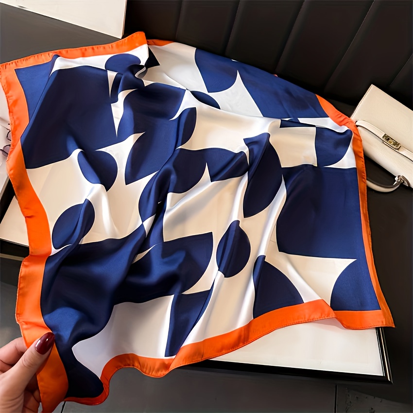 E-shop Geometrisches Quadratisches Tuch, Satin Material, Blau Braun Schwarz 3 Farboptionen, Multifunktionales Kopftuch Schal, Ganzjahres Modeartikel