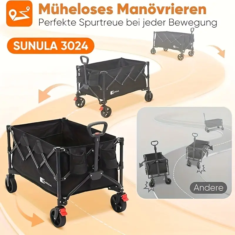 collapsible wagon cart supports up to 330 lbs with a 300l capacity oversized all terrain wheels for sand grass gravel shopping camping gardening beach trips and outdoor activities folds compactly for details 3